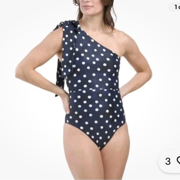 Summersalt Bow Shoulder Sidestroke One Piece Swimsuit Polkadot Navy, Sz 12 - Picture 1 of 10